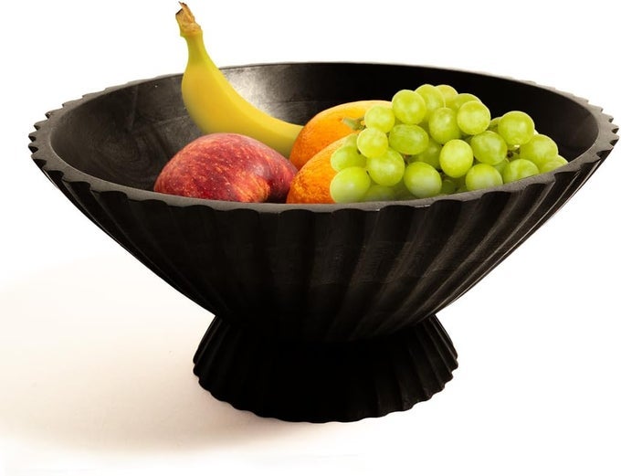WOODEN FRUIT BOWL FOR KITCHEN ISLAND COUNTERTOP OR DECORATIVECENTERPIECE TABLE DECORATIONS DECORATIVEBOWL OR FRUITS TRAY OR FRUITS HOLDER FOR KITCHEN COUNTER DECOR CHARCOAL