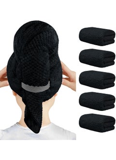 HOMEXCEL HOMEXCEL 5 Pack Large Microfiber Hair Towel Wrap for Women Black 40 x 20 inches Super Soft Fast Drying Turbans for Long Thick Curly Hair  Anti Frizz Wrap with Elastic Strap 