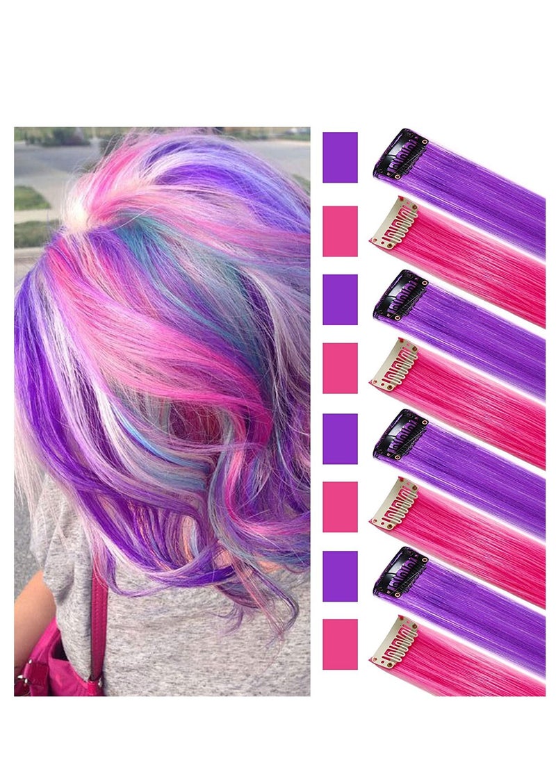 إستيل قطع شعر مستعار للمراهقين مشابك مستقيمة في وصلات شعر ملونة للبنات باللون البنفسجي والوردي - Image 2