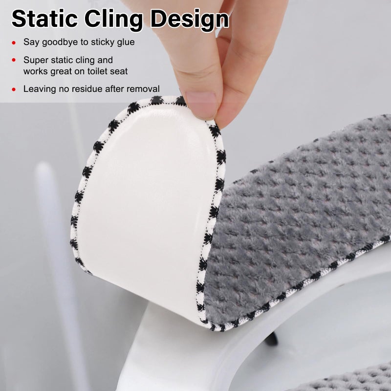 timecity 2Pairs Warm Toilet Seat Cover Mat Plush Thick Toilet Seat Padded Non Slip Soft Toilet Seat Cushion Washable Bathroom Warmer Static Cling Toilet Seat Cover Non Adhesive for Toilet,Grey - Image 3