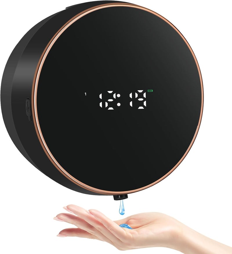 Monstake Automatic Soap Dispenser Liquid Bathroom: Wall Mount Rechargeable Touchless Adjustable Auto Smart Electric Plastic Black Soap Dispenser with Clock - Kitchen - Hand Dish Lotion Couple Kids - Image 1