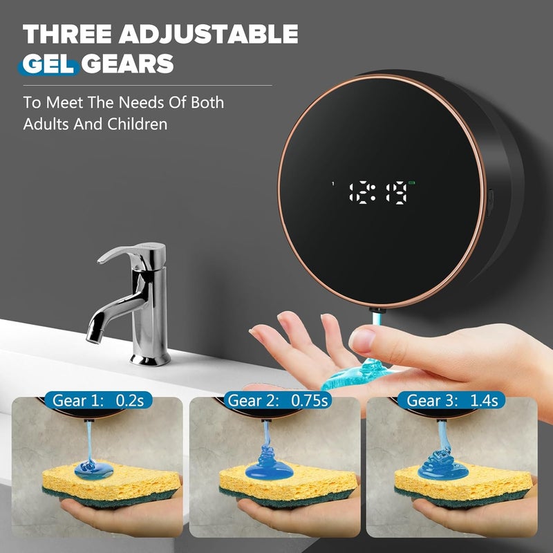 Monstake Automatic Soap Dispenser Liquid Bathroom: Wall Mount Rechargeable Touchless Adjustable Auto Smart Electric Plastic Black Soap Dispenser with Clock - Kitchen - Hand Dish Lotion Couple Kids - Image 4