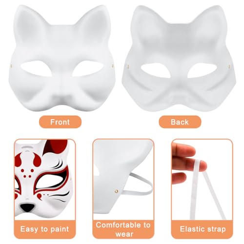 PATPAT® 5pcs Fox Mask, Blank DIY Halloween White Graffiti Fox Cat Masks Graffiti Masquerade Mask Halloween DIY Face Mask with Acrylic Paints, Brush Pens, Tassle Charms & Sakura Bell Charms - Image 3