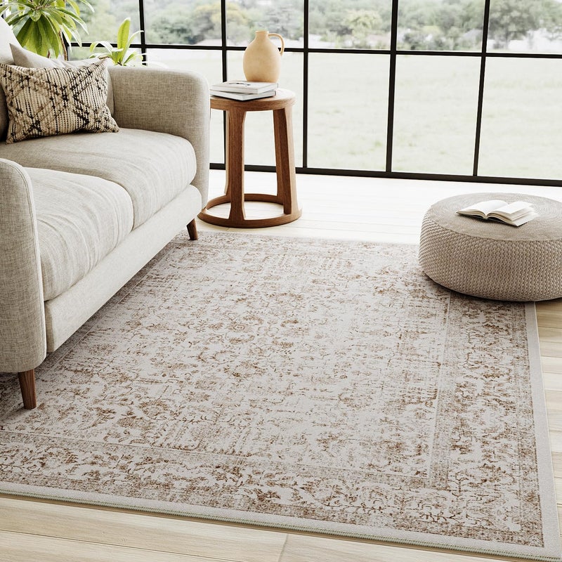 HUGEAR Vintage Brown Rugs Living Room Washable Non Slip Large Area Rug 90x150cm Bedroom Kitchen Hall Lounge Office Dining Room Indoor Carpet Low Pile Big Carpets