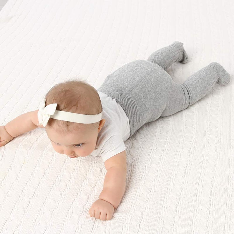 techcity Baby Toddler Girls Tights Seamless Cable Knit Cotton Leggings Pants Stockings for Infant Baby Girl (Light Grey, 12-24 Months) - Image 3
