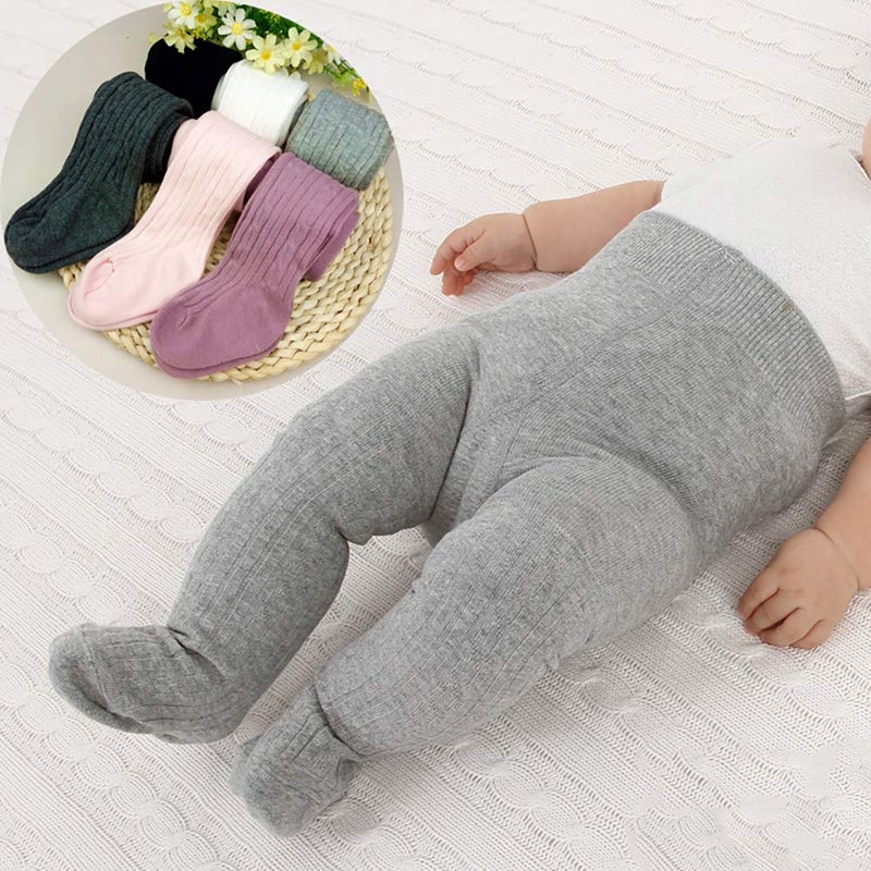 techcity Baby Toddler Girls Tights Seamless Cable Knit Cotton Leggings Pants Stockings for Infant Baby Girl (Light Grey, 12-24 Months) - Image 2