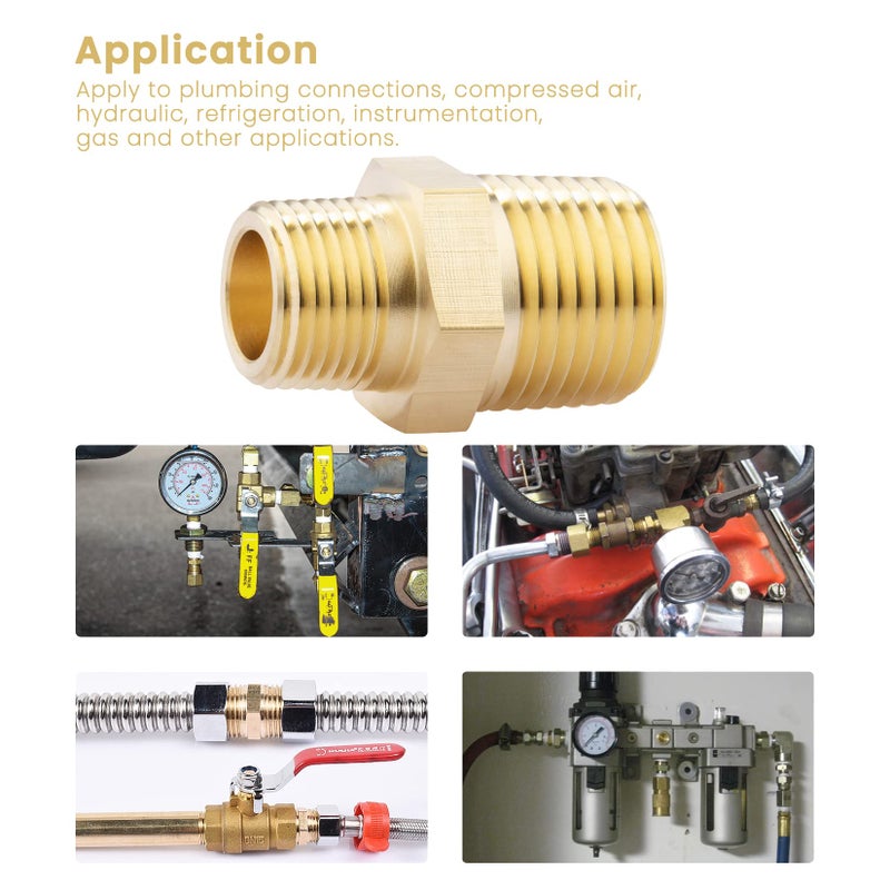 KOOTANS 1/2 NPT x 3/8 NPT Male Solid Brass Hex Nipples, Heavy Brass Pipe Adapter Fittings Reducing Nipple Connectors 4Pieces - Image 5