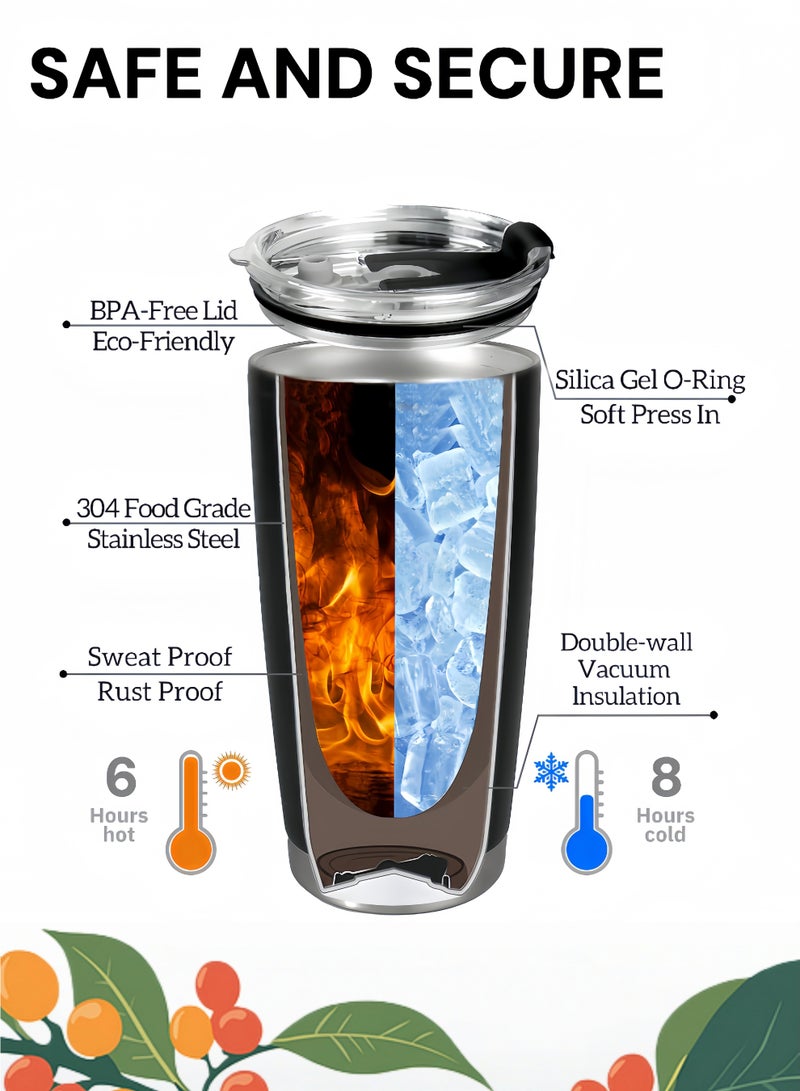 كول رابي كوب سفر معزول بالتفريغ من الفولاذ المقاوم للصدأ سعة 20 أونصة مع ماصة وفرشاة، كوب قهوة مزدوج الجدار مطلي بالمسحوق مع غطاء، كوب حراري للاستخدام في الهواء الطلق، مناسب للمشروبات المثلجة والساخنة، تصميم على شكل وردة وأوراق (أخضر غامق)، هدية مثالية - Image 2