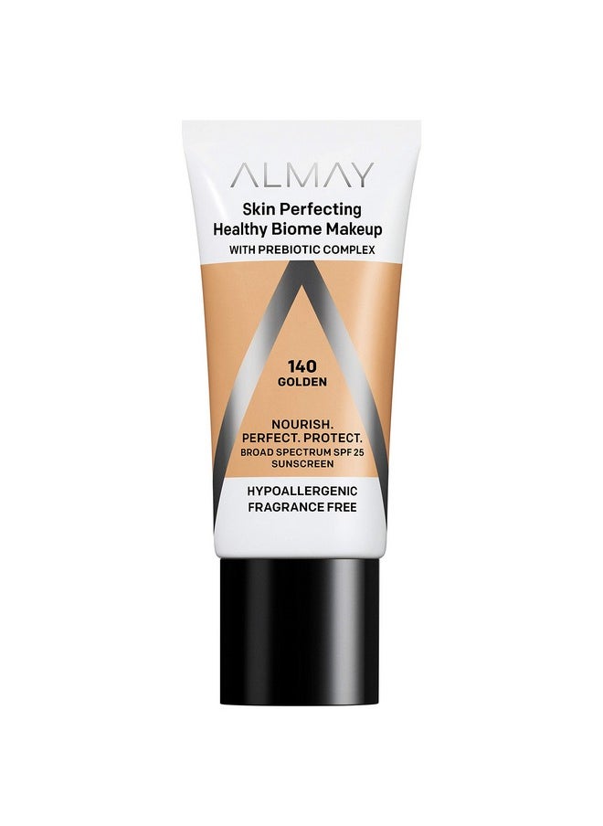 Almay Skin Perfecting Healthy Biome Foundation Makeup With Prebiotic Complex Spf 25 Hypoallergenic Fragrance Free 140 Golden 1 Fl. Oz.  - Image 1
