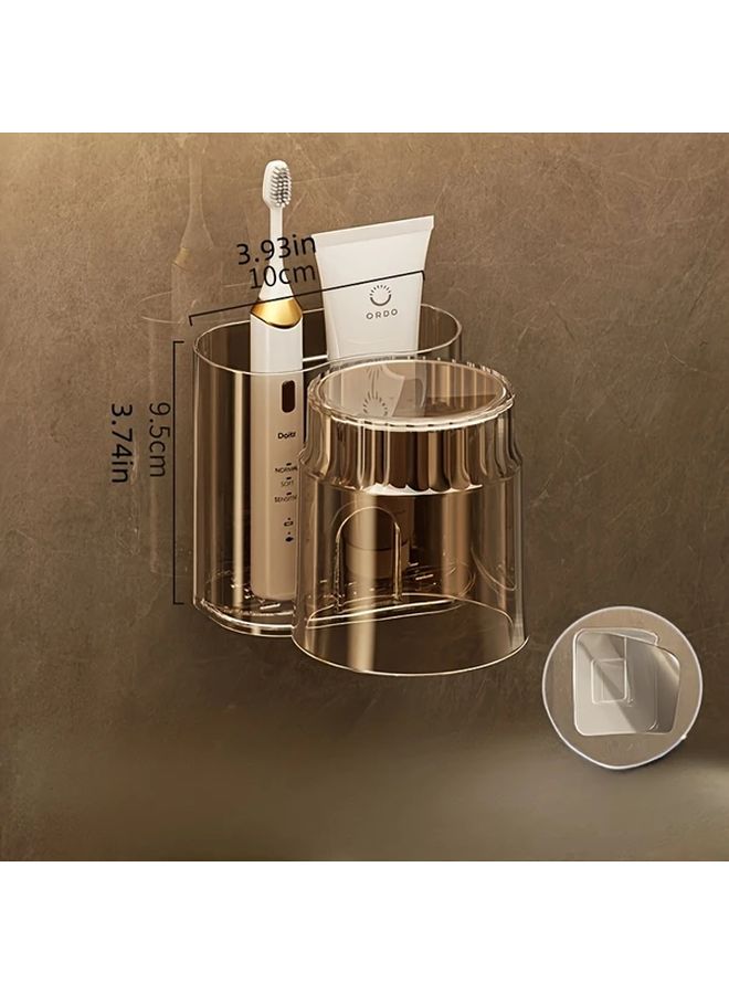 Black Crystal No Drill Wall Mounted Toothbrush Holder And Cup Organizer Space Saving Bathroom Storage Clear Plastic Design Holds Multiple Brushes And Tubes Durable Adhesive Installation For Clutter Free Sink Counter Sleek Modern Bathroom Accessories - Image 3