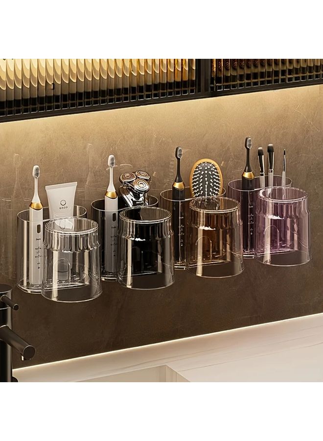 Black Crystal No Drill Wall Mounted Toothbrush Holder And Cup Organizer Space Saving Bathroom Storage Clear Plastic Design Holds Multiple Brushes And Tubes Durable Adhesive Installation For Clutter Free Sink Counter Sleek Modern Bathroom Accessories - Image 1