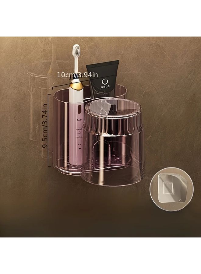 Black Crystal No Drill Wall Mounted Toothbrush Holder And Cup Organizer Space Saving Bathroom Storage Clear Plastic Design Holds Multiple Brushes And Tubes Durable Adhesive Installation For Clutter Free Sink Counter Sleek Modern Bathroom Accessories - Image 4