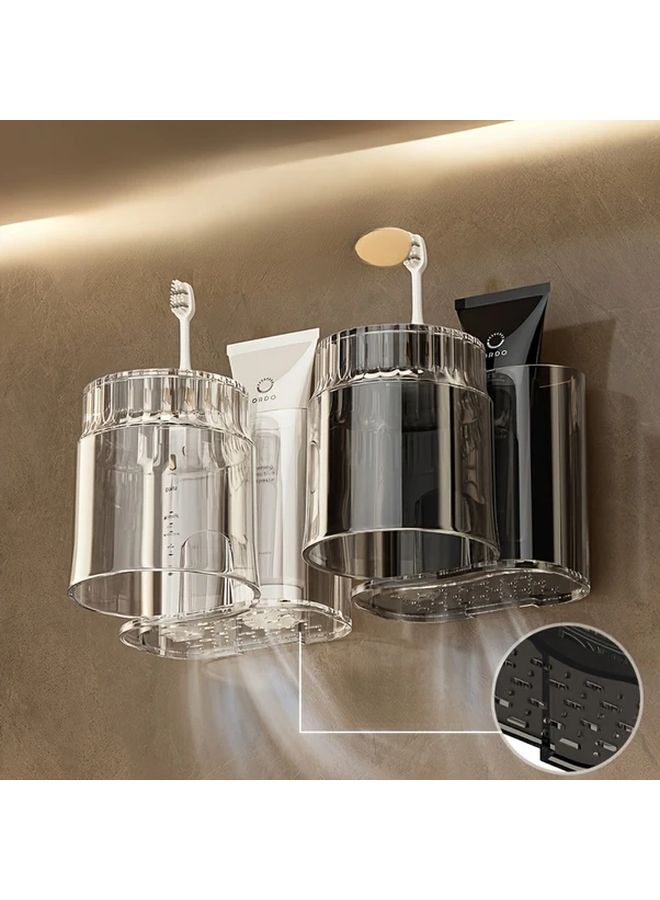 Black Crystal No Drill Wall Mounted Toothbrush Holder And Cup Organizer Space Saving Bathroom Storage Clear Plastic Design Holds Multiple Brushes And Tubes Durable Adhesive Installation For Clutter Free Sink Counter Sleek Modern Bathroom Accessories - Image 2