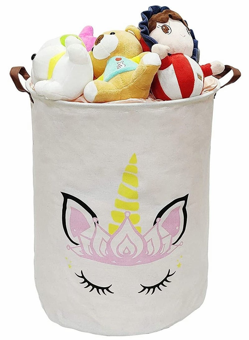 Large Sized Storage Basket Waterproof Coating Organizer Bin Laundry Hamper for Nursery Clothes Toys Gift Collapsible Round Bin, Boys and Girls / Boxes (Gold Crown Unicorn) - Image 4