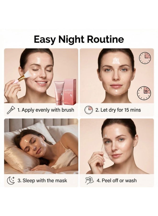 HFRUI Collagen Overnight Wrapping Peel Off Facial Mask Pack - Elasticity And Hydration Care, Reduces Sagging And Dullness - Hydrolyzed Collagen For Glowing Skin - Skin Care, 2.53 Fl.Oz - Image 5