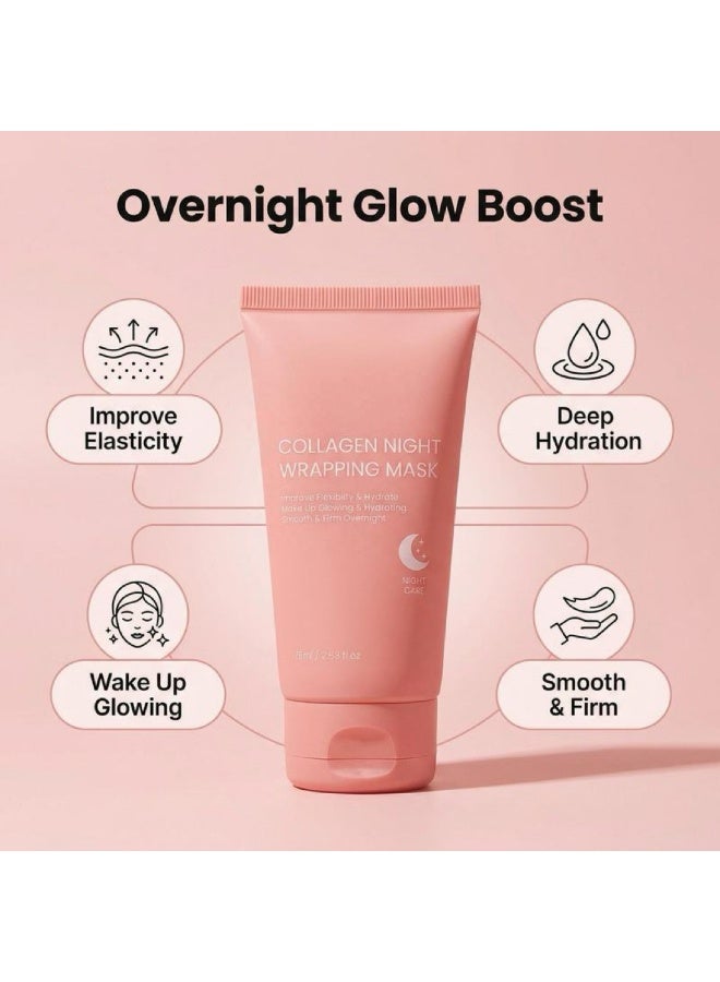 HFRUI Collagen Overnight Wrapping Peel Off Facial Mask Pack - Elasticity And Hydration Care, Reduces Sagging And Dullness - Hydrolyzed Collagen For Glowing Skin - Skin Care, 2.53 Fl.Oz - Image 3
