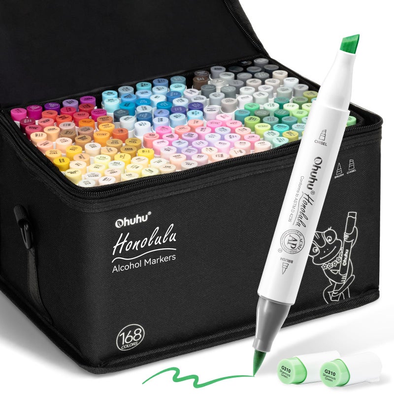 Ohuhu Alcohol Markers Brush Tip 168color Art Marker Set Double Tipped Alcoholbased Markers for Artist Adults Coloring Illustration Brush Chisel Honolulu Refillable Ink