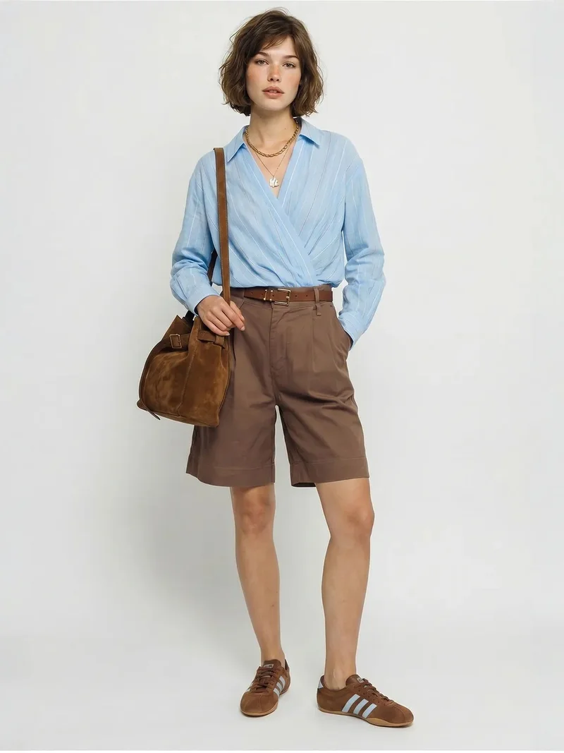 Bianco Lucci LUCCI High-Waist Belted Tailored Shorts