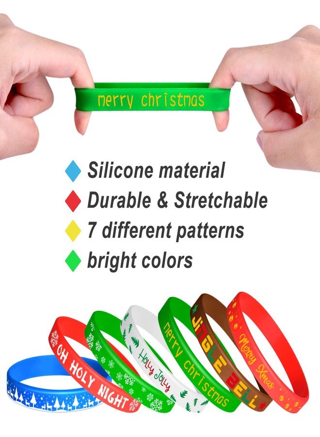 FEPITO 70 Pieces Christmas Silicone Wristbands Rubber Band Bracelets for Christmas Party Decoration Supplies 7 Merry Xmas Style - Image 2
