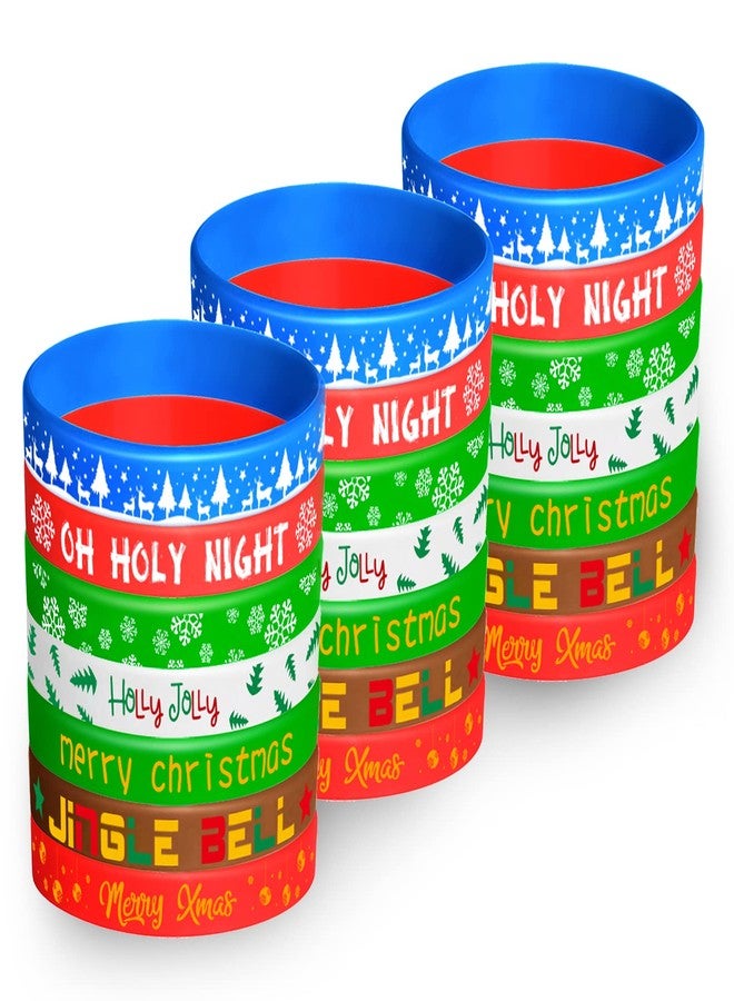 FEPITO 70 Pieces Christmas Silicone Wristbands Rubber Band Bracelets for Christmas Party Decoration Supplies 7 Merry Xmas Style - Image 1