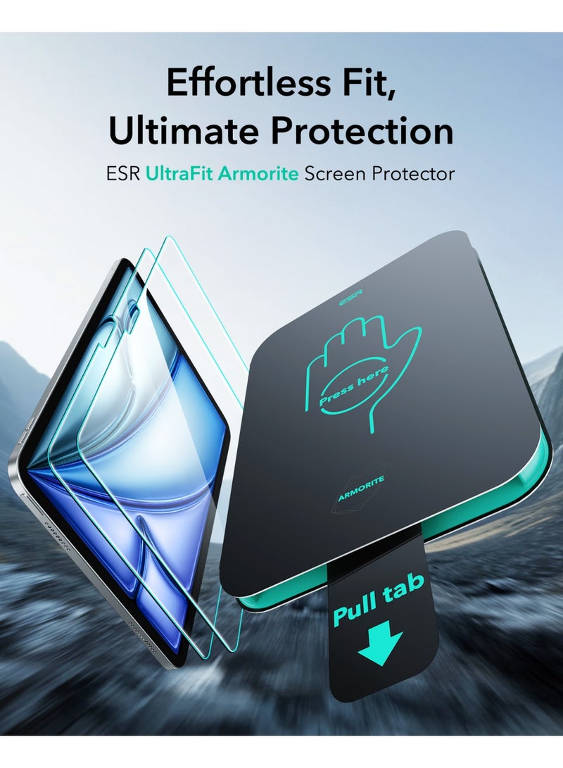 اي اس ار ESR 2 Pack Armorite Screen Protector for iPad Air 11 Inch M3/M2 (7th/6th Generation, 2025/2024), 9H Hardness Tempered Glass Film with UltraFit Tray, Military Grade, HD Clarity, Dust and Bubble Free Clear - Image 2
