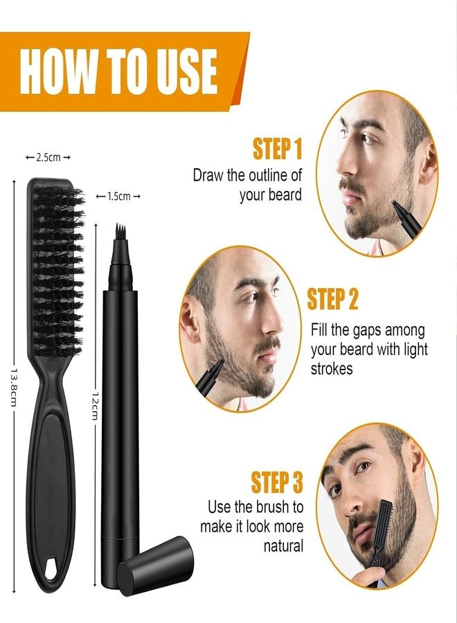 BIRZAR Beard Filling Pen Kit, Barber Styling Beard Colour Filler Pencil with Brush, Waterproof, Sweat Proof, Sharp Beard Lines Long-Lasting Durable Pencil for Men Beard,Eyebrows Filler - Black - Image 2