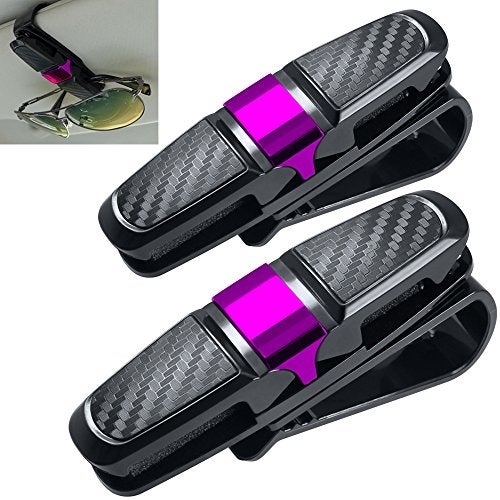 FineGood 2 Pack Glasses Holders for Car Sun Visor, Sunglasses Eyeglasses Mount with Ticket Card Clip - Black + Pink - Image 1
