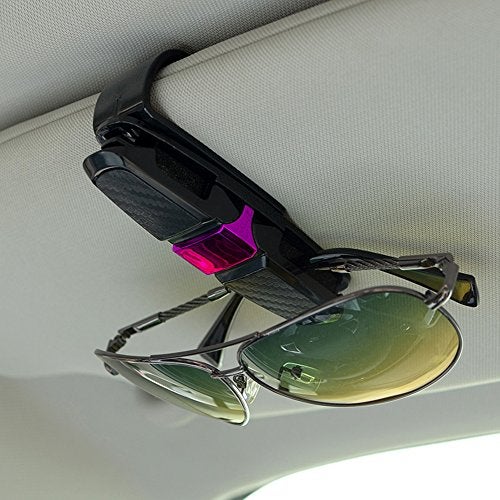 FineGood 2 Pack Glasses Holders for Car Sun Visor, Sunglasses Eyeglasses Mount with Ticket Card Clip - Black + Pink - Image 2
