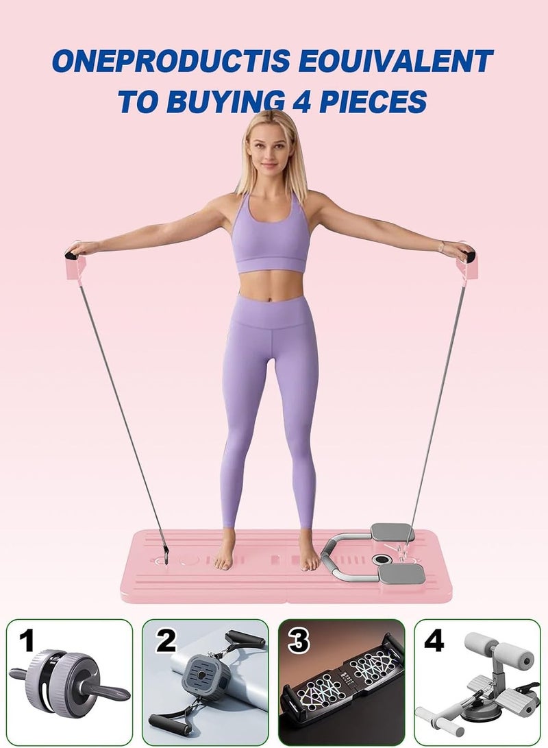 CIMIA Pilates Board-Pilates Reformer Set, Multi-Purpose Foldable Pilates Reformer Board for Home,Pilates Sliding Board,Pink  - Image 5
