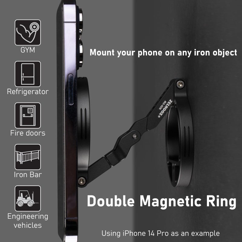 Zelnoox Double Magnetic Ring Phone Holder â€“ Attach to Any Iron Surface | 1/4" Screw Hole | Compatible with iPhone 17/16/15/14/13/12 Pro Max Series & Magnetic Cases (MS-02R) - Image 4