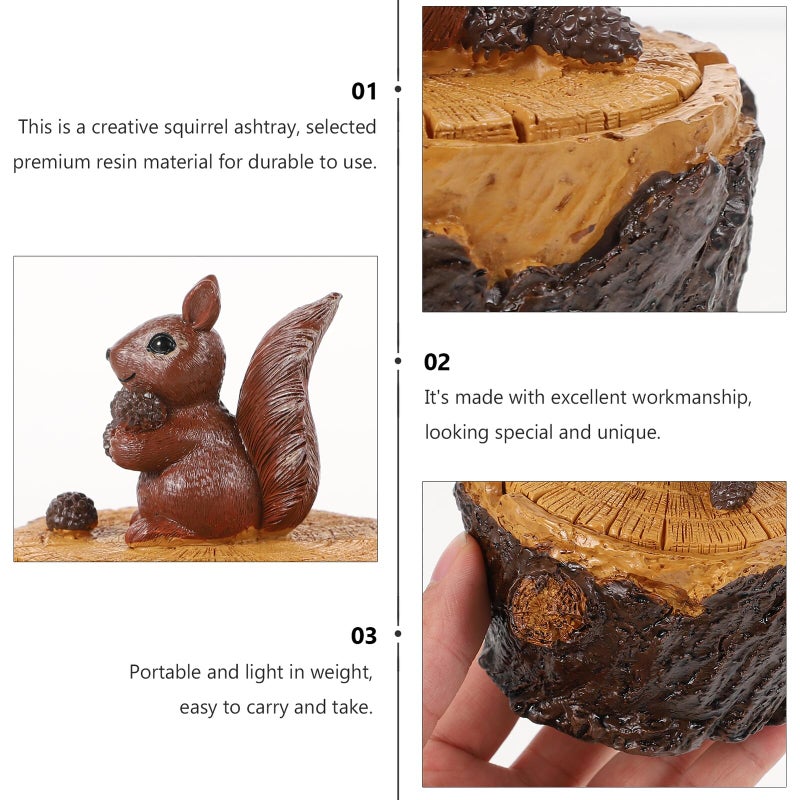 حاوية سطح المكتب الراتنجية المدمجة لرماد السجائر على شكل سنجاب هدية تزيينية للمكتب المنزلي - Image 5