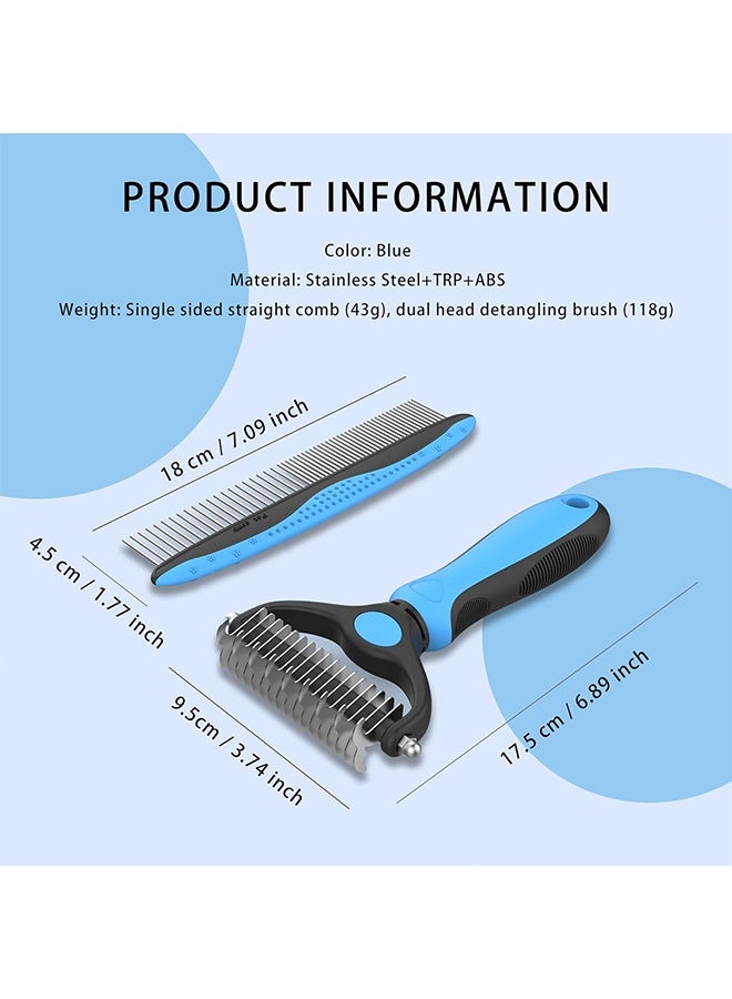 Pet Grooming Combo Blue Deshedding Brush with Metal Comb for Detangling and Dematting Long, Matted Fur on Cats and Dogs - Image 2