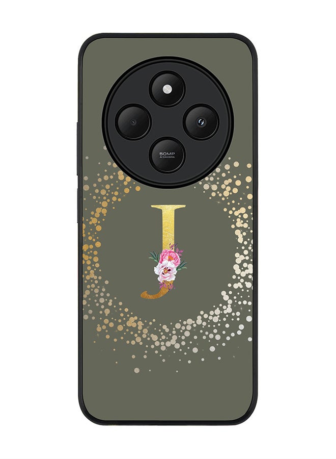 Stylizedd For Xiaomi Poco C75 Case,Slim fit Camera Protection, Shockproof Thin Phone cover - Custom Monogram Floral - J (Olive Green ) - Image 1