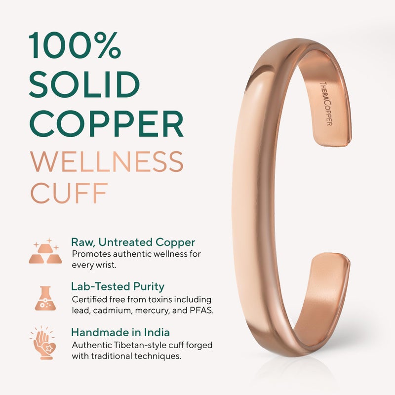 TheraCopper Copper Bracelet for Men & Women â€” 100% Pure Copper Bracelets â€” Raw, Solid & Uncoated Authentic Handmade Tibetan Bracelet Cuff Bangles (Plain) - Image 2