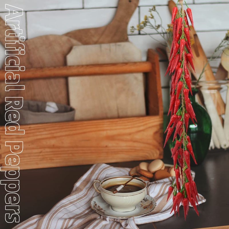 VIOCIWUO 3Pcs Artificial Red Peppers  Simulation Lifelike Vegetable Fake Hanging Chili Pepper String Fruit Garland Vine for Home Kitchen Farm Party Wall Decoration  Red. - Image 3