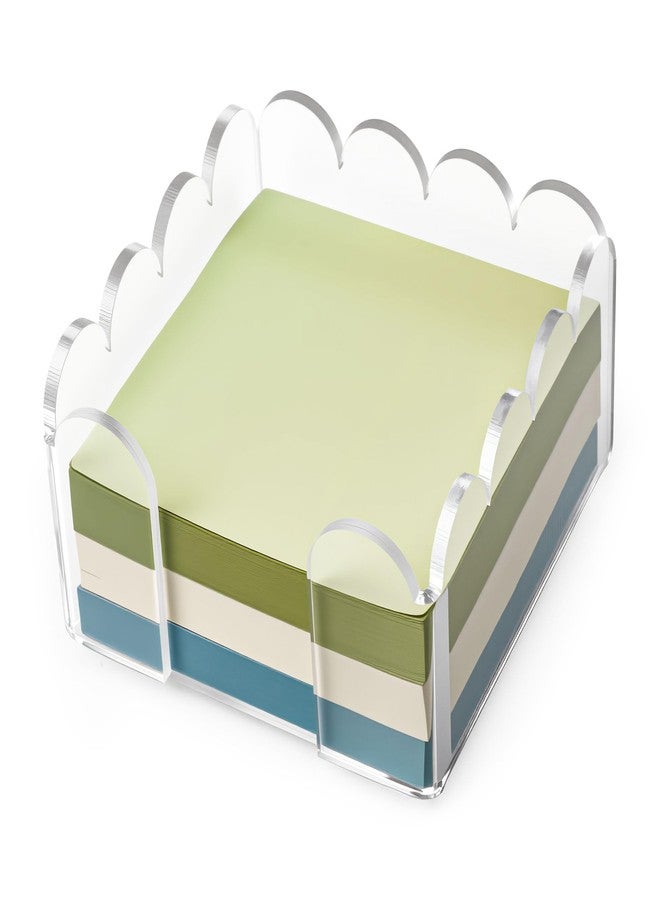 Qoroos 1 PC Scalloped Acrylic Sticky Note Holder 3"x3" Crystal Clear Sticky Note Holder Dispenser for Classroom, Desk Organizer Accessories for Dorm Room, School Office Necessities - Image 1