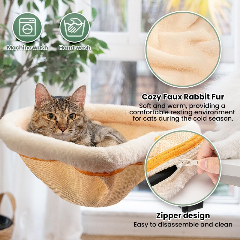JUNSPOW Cat Desk Bed - One-Click Folding,Sunken Design & Space-Saving Semi-Circular Cat Bed, Soft Faux Rabbit Fur Material, Suitable for Various Desktops-Maximum Hold Up to 40lb - Image 5