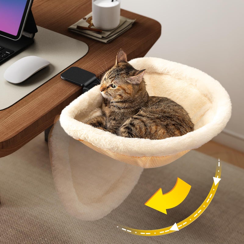 JUNSPOW Cat Desk Bed - One-Click Folding,Sunken Design & Space-Saving Semi-Circular Cat Bed, Soft Faux Rabbit Fur Material, Suitable for Various Desktops-Maximum Hold Up to 40lb - Image 1
