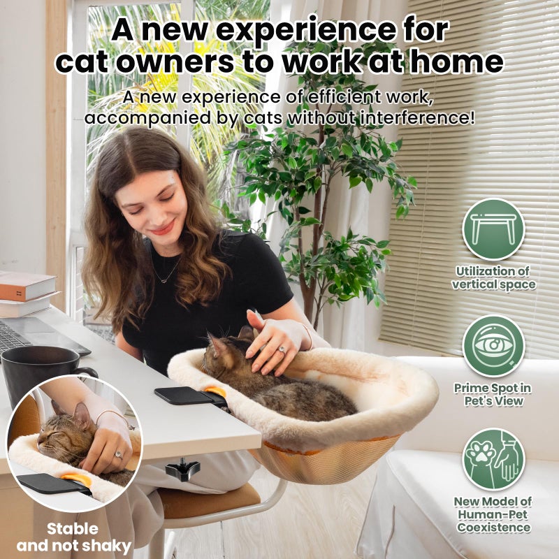 JUNSPOW Cat Desk Bed - One-Click Folding,Sunken Design & Space-Saving Semi-Circular Cat Bed, Soft Faux Rabbit Fur Material, Suitable for Various Desktops-Maximum Hold Up to 40lb - Image 2