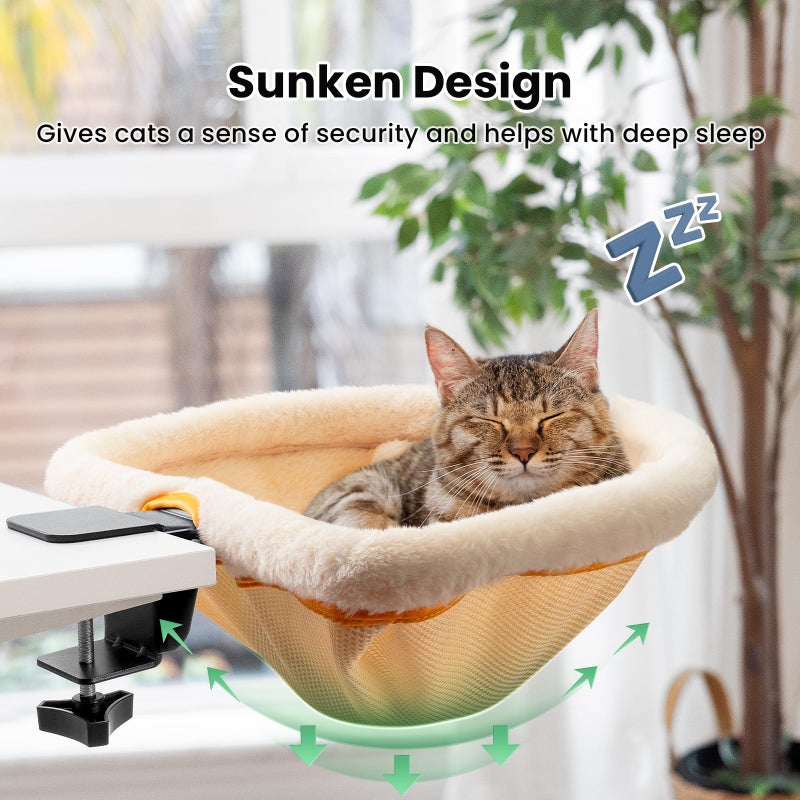 JUNSPOW Cat Desk Bed - One-Click Folding,Sunken Design & Space-Saving Semi-Circular Cat Bed, Soft Faux Rabbit Fur Material, Suitable for Various Desktops-Maximum Hold Up to 40lb - Image 3