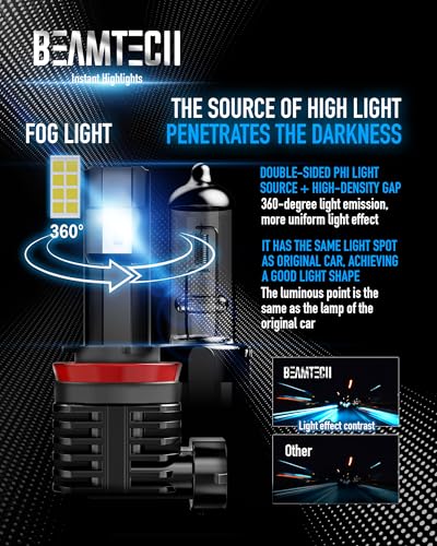 BEAMTECH H11 Bulb, H8 H9 Fog Light Bulb Fanless in Line 6500K Light Bulb Pack of 2 - Image 3