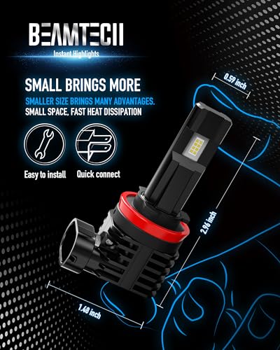 BEAMTECH H11 Bulb, H8 H9 Fog Light Bulb Fanless in Line 6500K Light Bulb Pack of 2 - Image 4