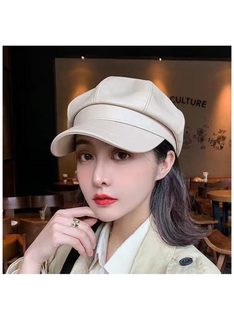 Womens Vintage PU Leather Newsboy Cap Outdoor Beret Painter Flat Hat  - Image 4