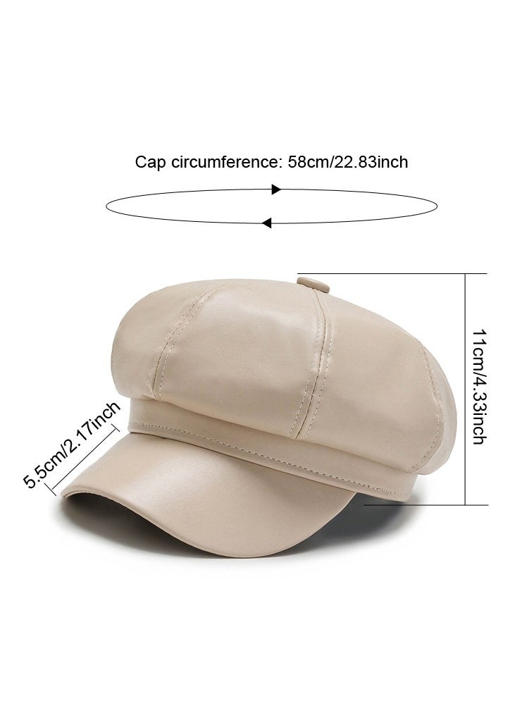 Womens Vintage PU Leather Newsboy Cap Outdoor Beret Painter Flat Hat  - Image 3