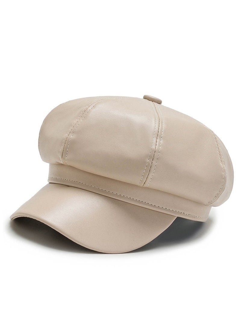 Womens Vintage PU Leather Newsboy Cap Outdoor Beret Painter Flat Hat  - Image 2