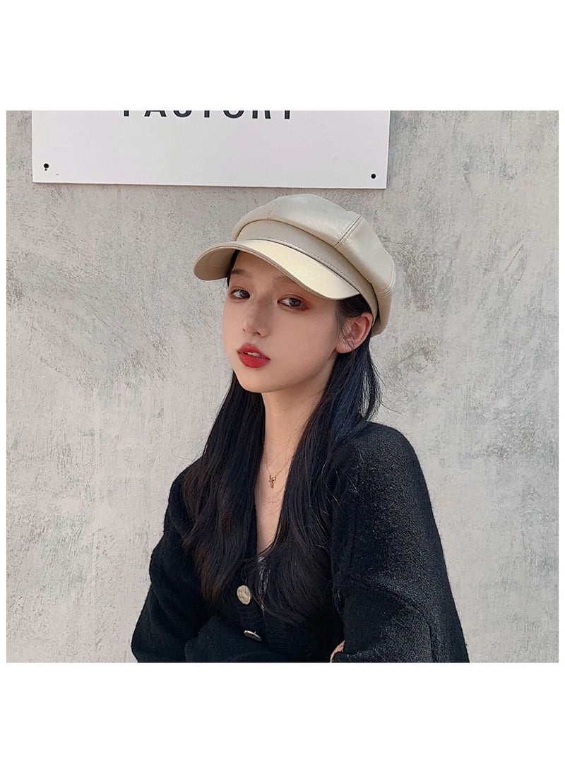 Womens Vintage PU Leather Newsboy Cap Outdoor Beret Painter Flat Hat  - Image 5