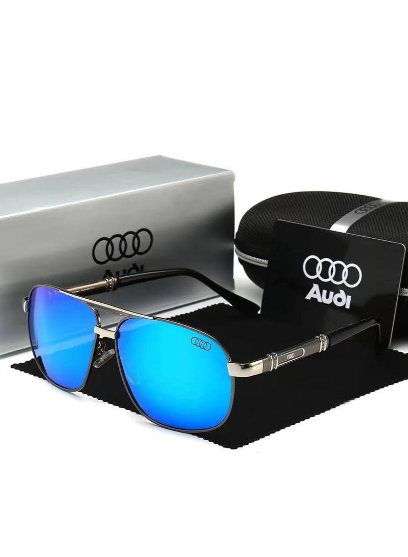 Audi نظارات شمسية جديدة من أودي عالية الجودة للرجال نظارات شمسية قطبية تحميك من أشعة UV إطار معدني بلون رمادي مسدس وعدسات زرقاء - Image 1