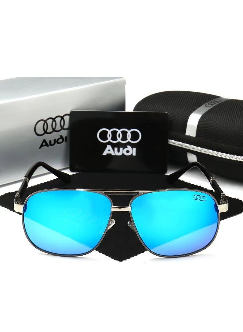 Audi نظارات شمسية جديدة من أودي عالية الجودة للرجال نظارات شمسية قطبية تحميك من أشعة UV إطار معدني بلون رمادي مسدس وعدسات زرقاء - Image 2