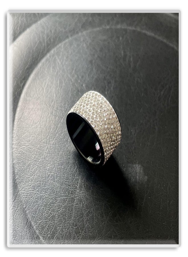 Xusamss Fashion Stainless Steel Ice Out Crystal Ring (12MM_Black White, 12) - Image 3