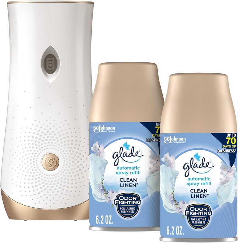 Glade Automatic Spray Refill and Holder Kit, Air Freshener for Home and Bathroom, Clean Linen, 6.2 Oz, 2 Count Easy assemble - Image 1